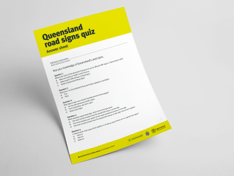 Queensland Road Signs Quiz - Answer Sheet
