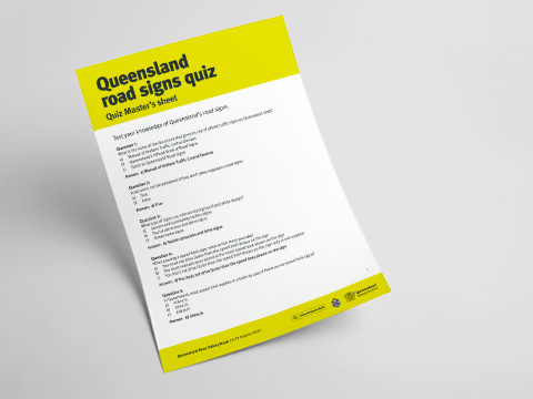 Queensland Road Signs Quiz - Quiz Master’s Sheet